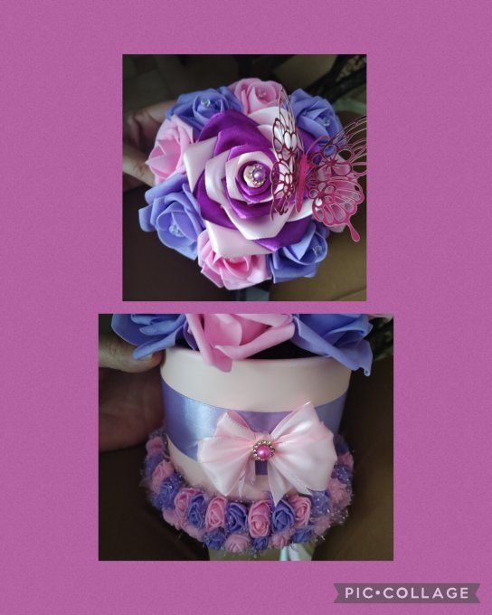 Boîte avec rose en mousse et satin